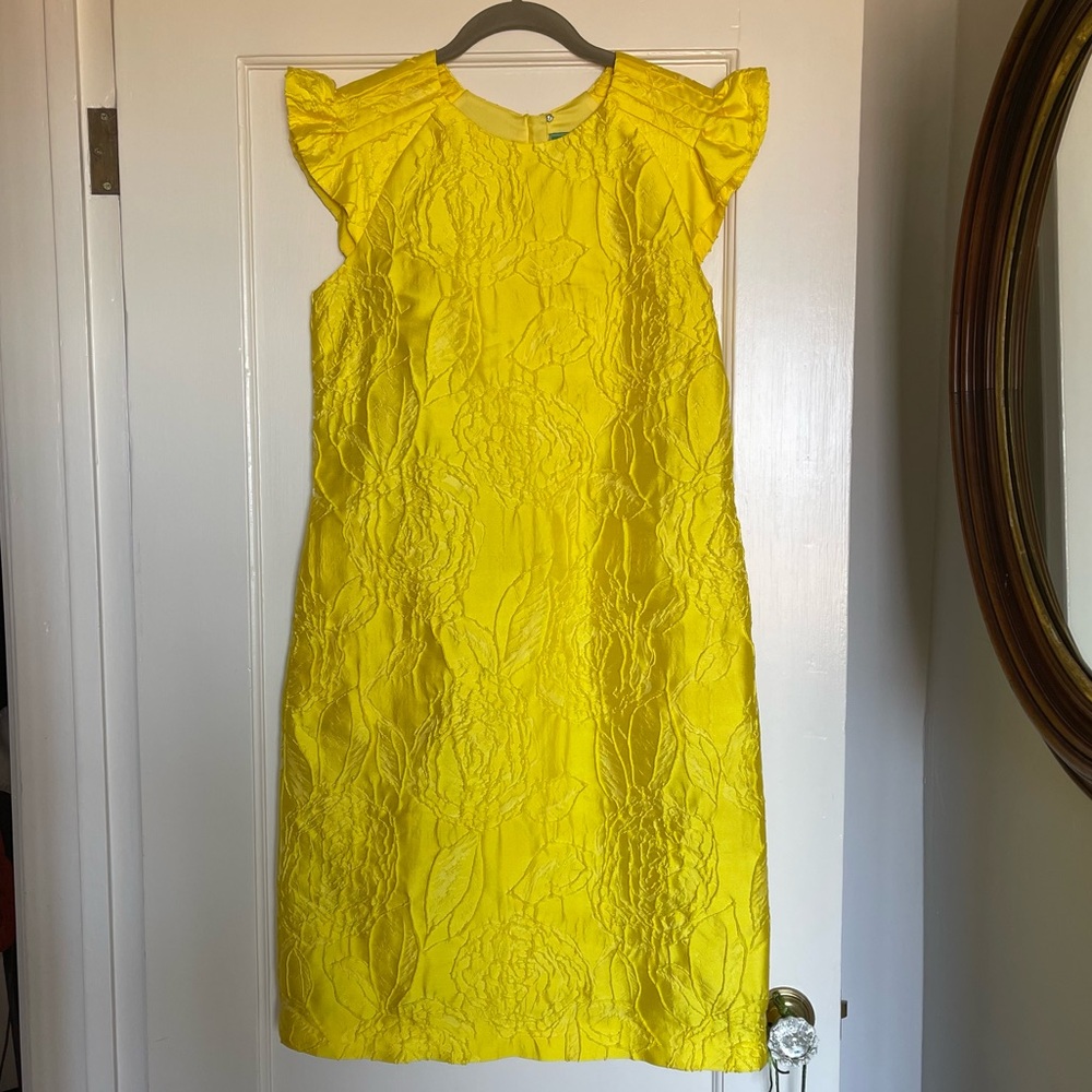 Elegant Yellow Floral Jacquard Dress